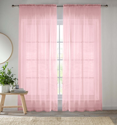 "Enhanced Living Sheer Pink Plain Woven Voile Slot Top Curtain Panel Pair (57X54"") 145X137Cm" - image 1