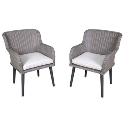 Dellonda Buxton Rattan Wicker Outdoor Dining Armchair & Cushions, Set Of 2, Grey - image 1