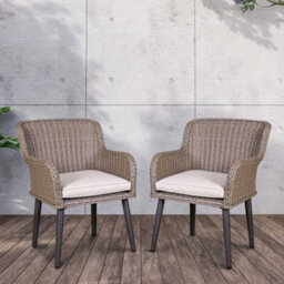 Dellonda Buxton Rattan Wicker Outdoor Dining Armchair & Cushions, Set Of 2, Grey - thumbnail 4