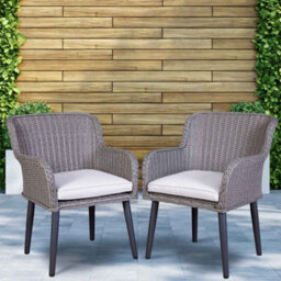 Dellonda Buxton Rattan Wicker Outdoor Dining Armchair & Cushions, Set Of 2, Grey - thumbnail 5