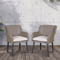 Dellonda Buxton Rattan Wicker Outdoor Dining Armchair & Cushions, Set Of 2, Grey - thumbnail 6