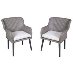 Dellonda Buxton Rattan Wicker Outdoor Dining Armchair & Cushions, Set Of 2, Grey - thumbnail 1
