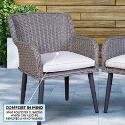 Dellonda Buxton Rattan Wicker Outdoor Dining Armchair & Cushions, Set Of 2, Grey - thumbnail 3