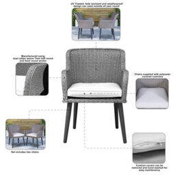 Dellonda Buxton Rattan Wicker Outdoor Dining Armchair & Cushions, Set Of 2, Grey - thumbnail 9