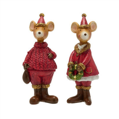 Widdop Gifts Set Of 2 Festive Mice Christmas Ornaments, Gloss Red With Gold Effect, 13 X 5 X 14.5 Cm Each