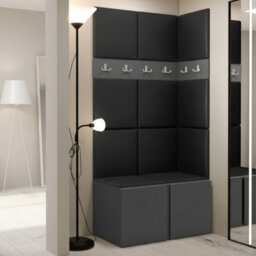 Anteroom Set Orion I Graphite Shoe Cabinet Hangers Eco Leather Black Panels - thumbnail 1