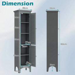 Freestanding 160Cm Tall Bathroom Floor Cabinet W/adjustable Shelf-Grey - thumbnail 2