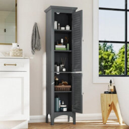 Freestanding 160Cm Tall Bathroom Floor Cabinet W/adjustable Shelf-Grey - thumbnail 3