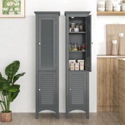 Freestanding 160Cm Tall Bathroom Floor Cabinet W/adjustable Shelf-Grey - thumbnail 5