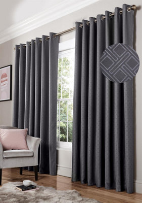 Luxury Living Diamond Eyelet Ring Top Curtains Charcoal - image 1