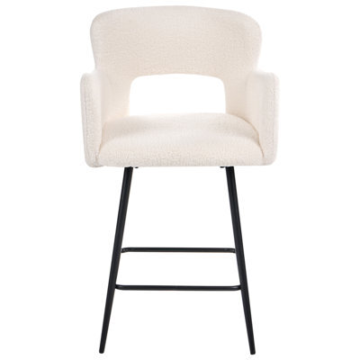 Wyld And Coco Luxehome Off-White Bouclé Bar Chairs - Set Of 2, Cut-Out Backrest, Armrests, Matt Iron Legs - image 1