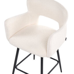 Wyld And Coco Luxehome Off-White Bouclé Bar Chairs - Set Of 2, Cut-Out Backrest, Armrests, Matt Iron Legs - thumbnail 8