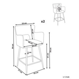 Wyld And Coco Luxehome Off-White Bouclé Bar Chairs - Set Of 2, Cut-Out Backrest, Armrests, Matt Iron Legs - thumbnail 5