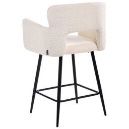 Wyld And Coco Luxehome Off-White Bouclé Bar Chairs - Set Of 2, Cut-Out Backrest, Armrests, Matt Iron Legs - thumbnail 7