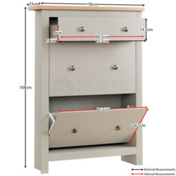 Lassic Vida Designs Arlington 2 Door 1 Drawer Grey Shoe Storage Cabinet - thumbnail 2
