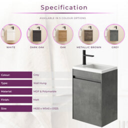 Plum&clay Rigel Concrete Wall Hung Cloakroom Vanity Unit With Resin Basin (W)55Cm (H)63Cm - thumbnail 6