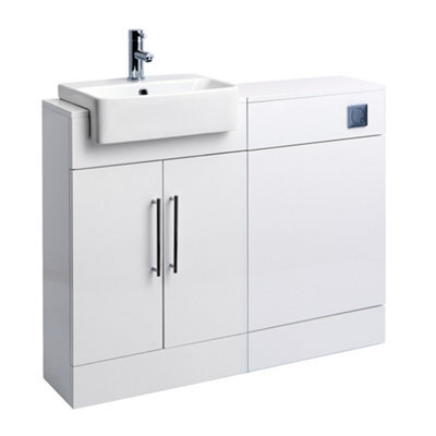 Homestylestore 1050mm White Bathroom Combination Vanity Toilet Wc Unit And Chrome T Bar Handles - image 1