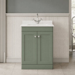 Balterley Swynnerton Traditional 2 Door Floor Standing Vanity Unit With Marble Basin, Satin Green, 600mm - thumbnail 2