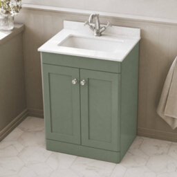 Balterley Swynnerton Traditional 2 Door Floor Standing Vanity Unit With Marble Basin, Satin Green, 600mm - thumbnail 3