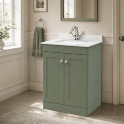 Balterley Swynnerton Traditional 2 Door Floor Standing Vanity Unit With Marble Basin, Satin Green, 600mm - thumbnail 4