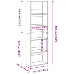 Berkfield Bookcase Old Wood 60X30X189 Cm Engineered Wood - thumbnail 8