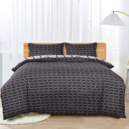 Ameha Print Duvet Cover Matching Pillowcase 3 Piece Set Black & Grey Wave Design Super King Size (260X220Cm) - thumbnail 3