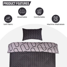 Ameha Print Duvet Cover Matching Pillowcase 3 Piece Set Black & Grey Wave Design Super King Size (260X220Cm) - thumbnail 2
