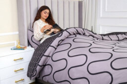 Ameha Print Duvet Cover Matching Pillowcase 3 Piece Set Black & Grey Wave Design Super King Size (260X220Cm) - thumbnail 4