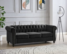 Home Detail Chester 3 Seater Sofa, Black Velvet