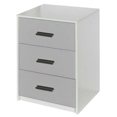Urbn-Living Urbnliving Height 56Cm 3 Drawer Wooden Bedroom Bedside Cabinet Furniture White Carcass And Grey Drawers Storage Nightstand - image 1