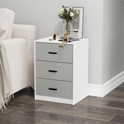 Urbn-Living Urbnliving Height 56Cm 3 Drawer Wooden Bedroom Bedside Cabinet Furniture White Carcass And Grey Drawers Storage Nightstand - thumbnail 2