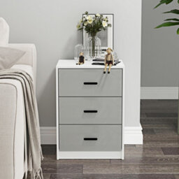 Urbn-Living Urbnliving Height 56Cm 3 Drawer Wooden Bedroom Bedside Cabinet Furniture White Carcass And Grey Drawers Storage Nightstand - thumbnail 3