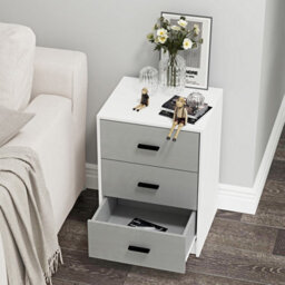 Urbn-Living Urbnliving Height 56Cm 3 Drawer Wooden Bedroom Bedside Cabinet Furniture White Carcass And Grey Drawers Storage Nightstand - thumbnail 4