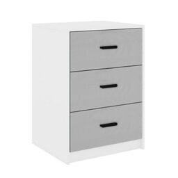 Urbn-Living Urbnliving Height 56Cm 3 Drawer Wooden Bedroom Bedside Cabinet Furniture White Carcass And Grey Drawers Storage Nightstand - thumbnail 5