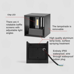 Amorly 12W Black Square Modern Sensor Wall Light, Ip65 Waterproof 3000K Warm White Indoor & Outdoor Wall Sconce - thumbnail 6