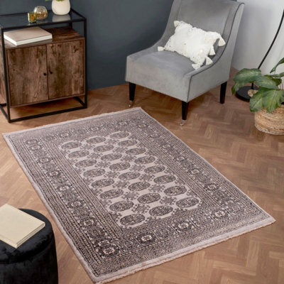 Grey Luxurious Bordered Traditional Floral Geometric Wool Handmade Rug For Living Room Bedroom & Dining Room-150Cm X 240Cm - image 1