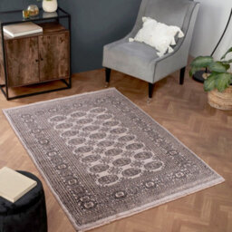 Grey Luxurious Bordered Traditional Floral Geometric Wool Handmade Rug For Living Room Bedroom & Dining Room-150Cm X 240Cm - thumbnail 1