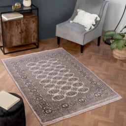Grey Luxurious Bordered Traditional Floral Geometric Wool Handmade Rug For Living Room Bedroom & Dining Room-150Cm X 240Cm