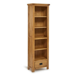 The Furniture Market Rustic Oak Tall Narrow Alcove Adjustable 5 Shelf Bookcase With Drawer - thumbnail 3