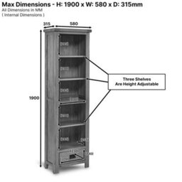 The Furniture Market Rustic Oak Tall Narrow Alcove Adjustable 5 Shelf Bookcase With Drawer - thumbnail 6