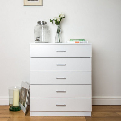 Home Treats White Chest Of 5 Drawers Wood With Anti Bowing Support 90 X 75 X 36 Cm - image 1