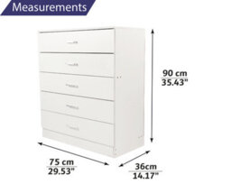 Home Treats White Chest Of 5 Drawers Wood With Anti Bowing Support 90 X 75 X 36 Cm - thumbnail 2