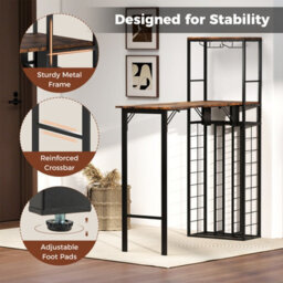 Costway Bar Table With Foldable Tabletop Tall Kitchen Island Table With Glass Racks - thumbnail 5