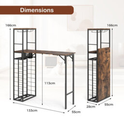 Costway Bar Table With Foldable Tabletop Tall Kitchen Island Table With Glass Racks - thumbnail 2