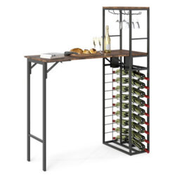 Costway Bar Table With Foldable Tabletop Tall Kitchen Island Table With Glass Racks