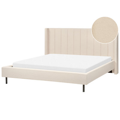 Beliani Bed Boucle Villette 180 X 200 Cm (Eu Super King) Beige - image 1