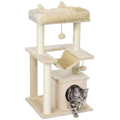 Cat Tree, 90Cm Cat Tower With Sisal Scratching Posts, Beige - image 1