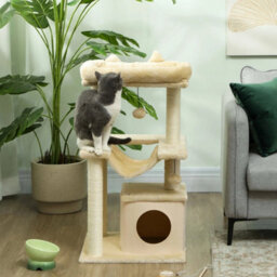Cat Tree, 90Cm Cat Tower With Sisal Scratching Posts, Beige - thumbnail 6