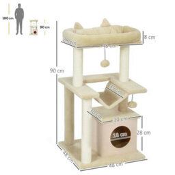 Cat Tree, 90Cm Cat Tower With Sisal Scratching Posts, Beige - thumbnail 2