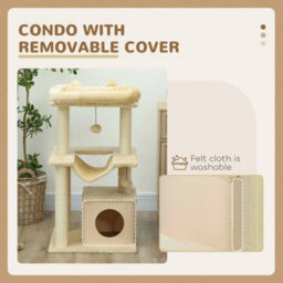Cat Tree, 90Cm Cat Tower With Sisal Scratching Posts, Beige - thumbnail 3